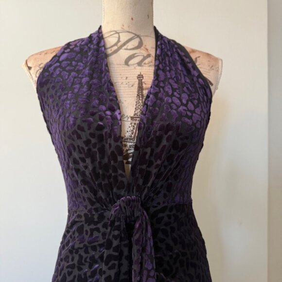 BCBGMAXAZRIA Purple Burnout Velvet Halter Gown S - Picture 3 of 7